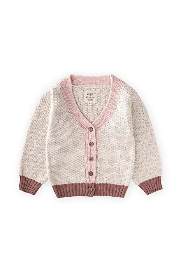 Детский кардиган с V-образным вырезом Cigit, Natural Pink