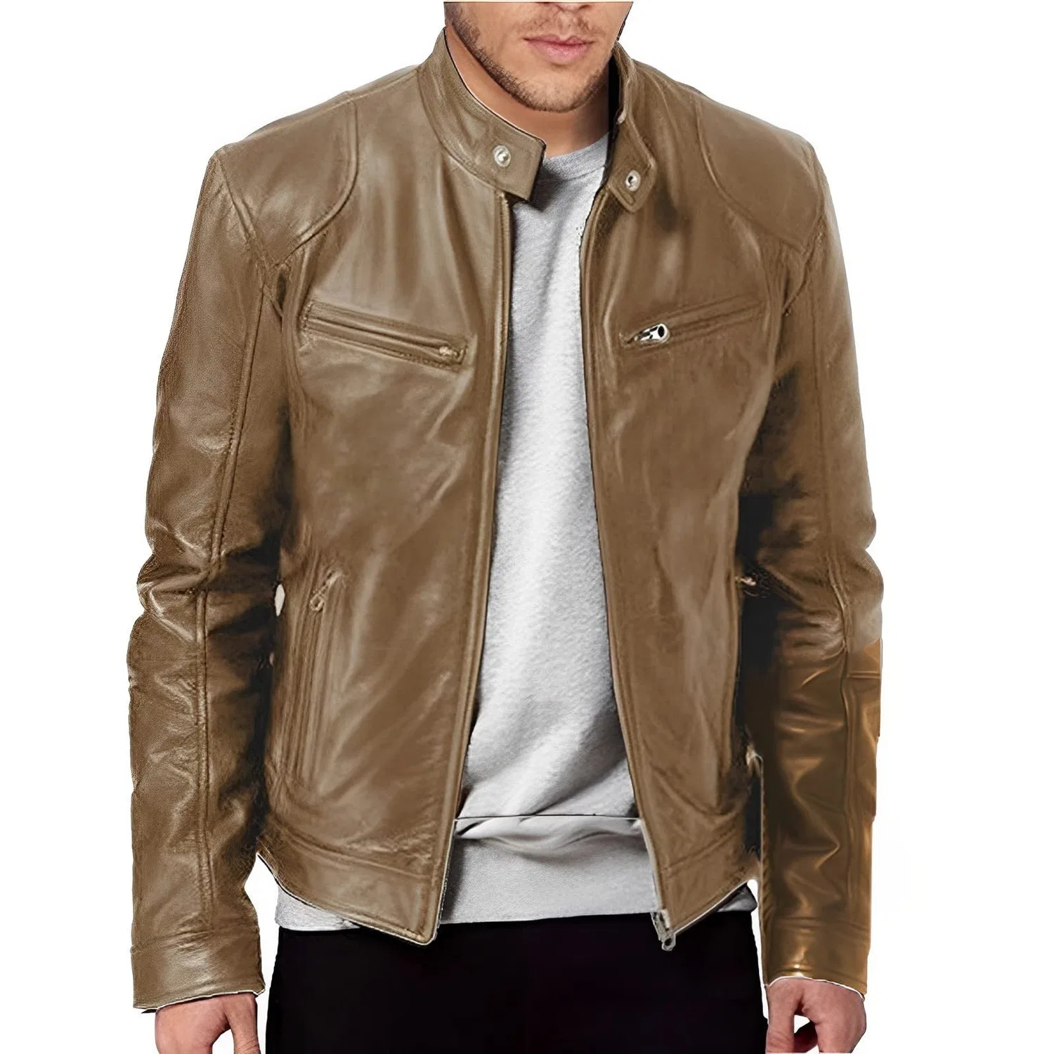 Мужская куртка из замши с длинным рукавом, M04-Khaki — фото 2