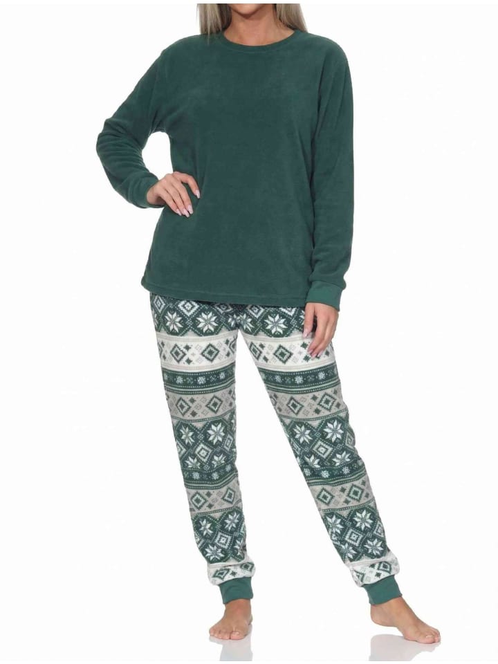 

NORMANN Коралловая флисовая пижама в норвежском стиле, зеленого цвета