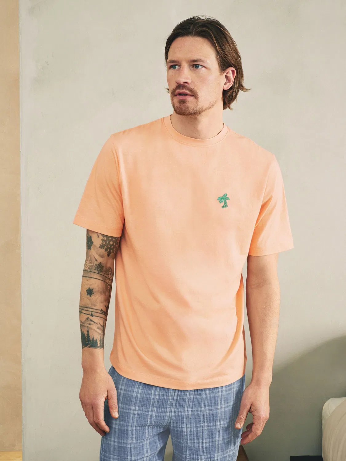 Пижама с коротким рукавом, клетчатая, Woven Short Sleeve Pyjamas Set Next, синий/оранжевый — фото 2