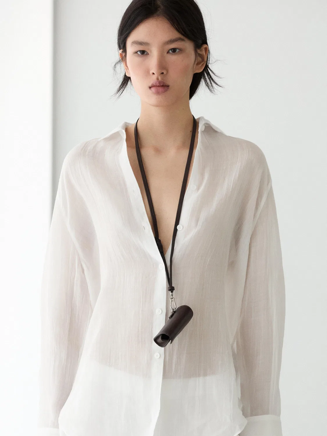 Свободная рубашка с воротником Massimo Dutti, белый — фото 2