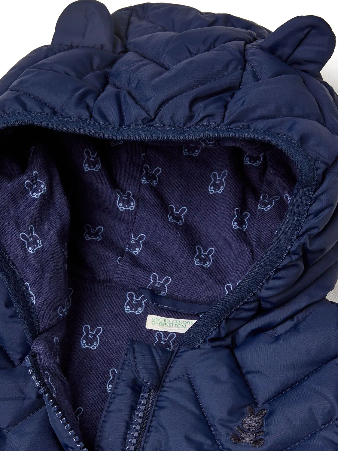 Пуховик с капюшоном и ушками Benetton, синий — фото 3