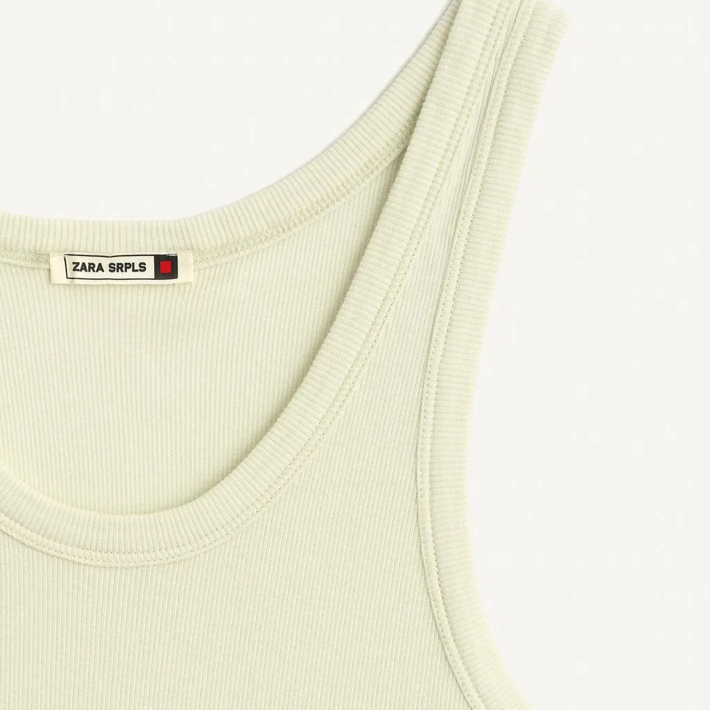Женский топ без рукавов с круглым вырезом Light Mint ZARA, Светло-мятный — фото 4