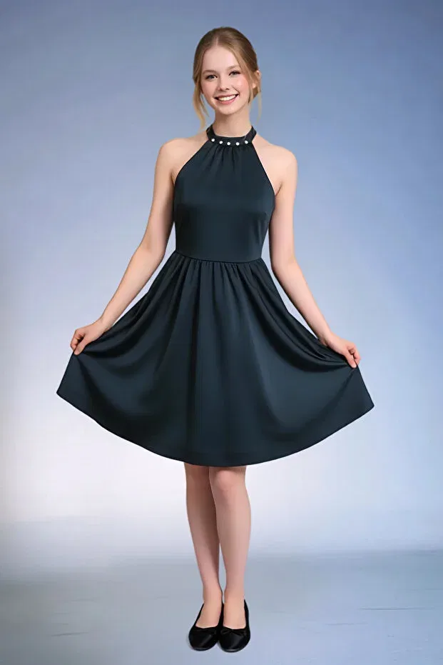 Детское вечернее платье из атласа с открытыми плечами Thejojodesign, Черное — фото 3
