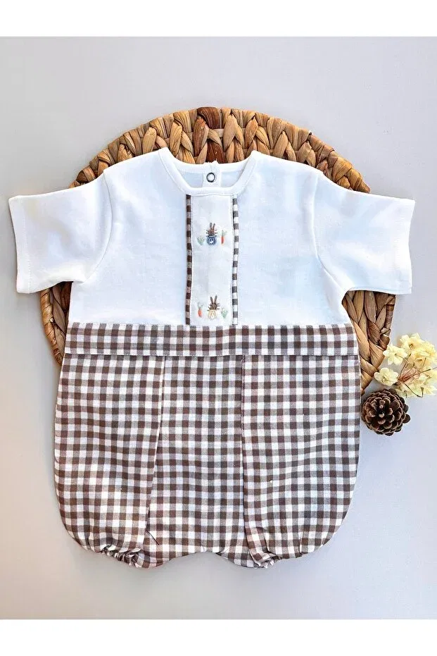 Детский комбинезон для девочек хлопковый Pötikare soft series hand embroidered carrot rabbit summer baby romper Mama Miel Baby, Brown — фото 2