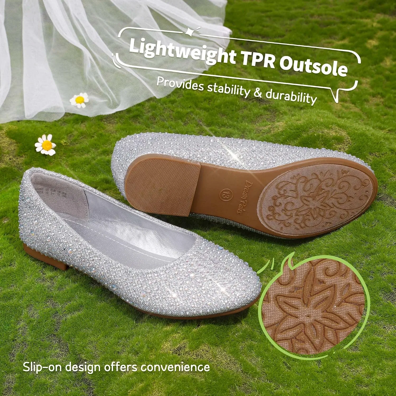 Детские балетки для девочек DREAM PAIRS, Muy-Shine-Silver Glitter — фото 4