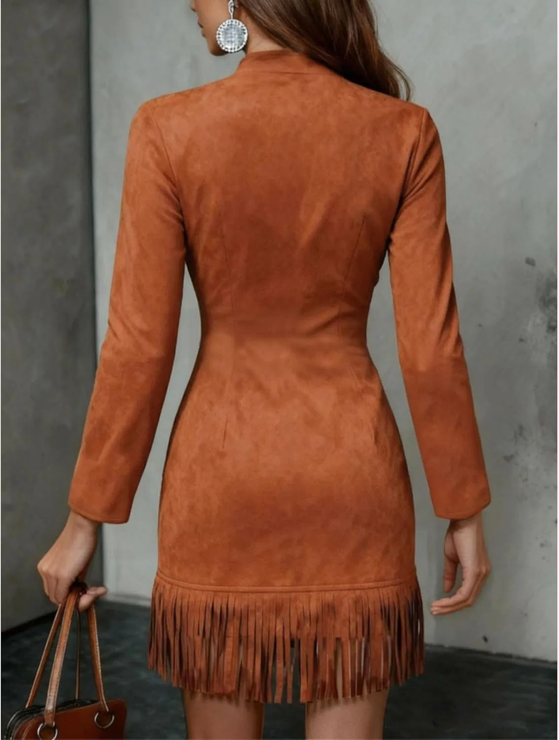 Женское мини-платье из искусственной замши с бахромой Western, Brown — фото 4