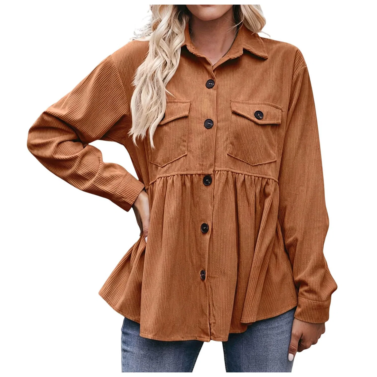 Женская куртка из вельвета с длинным рукавом Lino Donna, Caffè