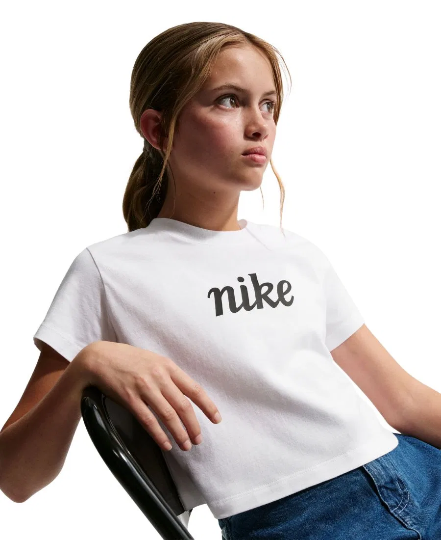 Детская футболка с коротким рукавом, укороченная, хлопковая Nike, White — фото 4