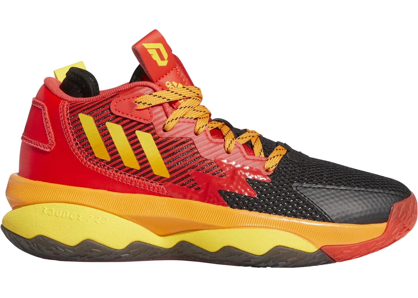 Детские кроссовки для мальчиков с принтом Adidas Dame 8, Red/Team Yellow/Impact Orange