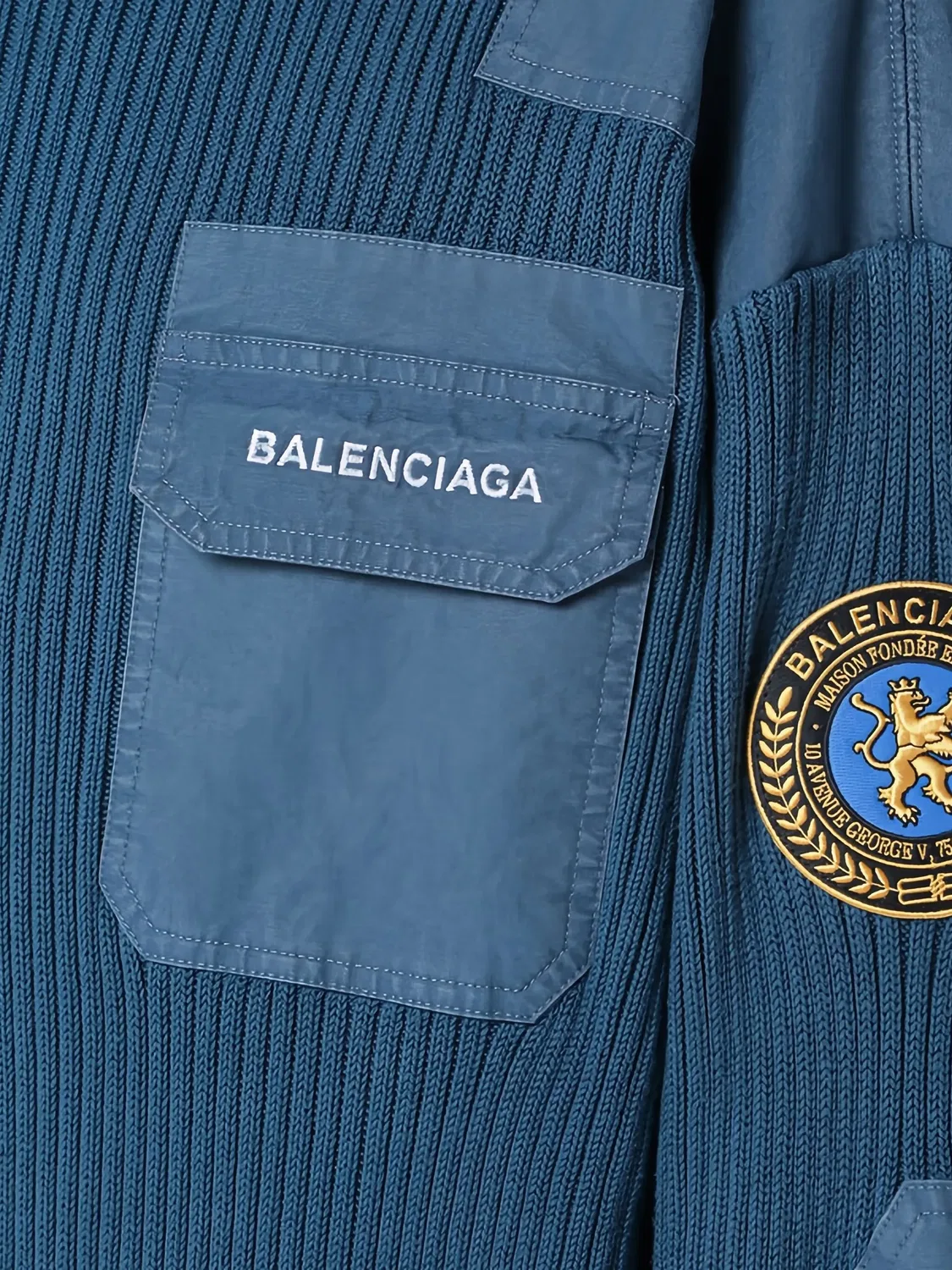 Пуловер с рибаной вязкой и логотипом Balenciaga, синий — фото 2