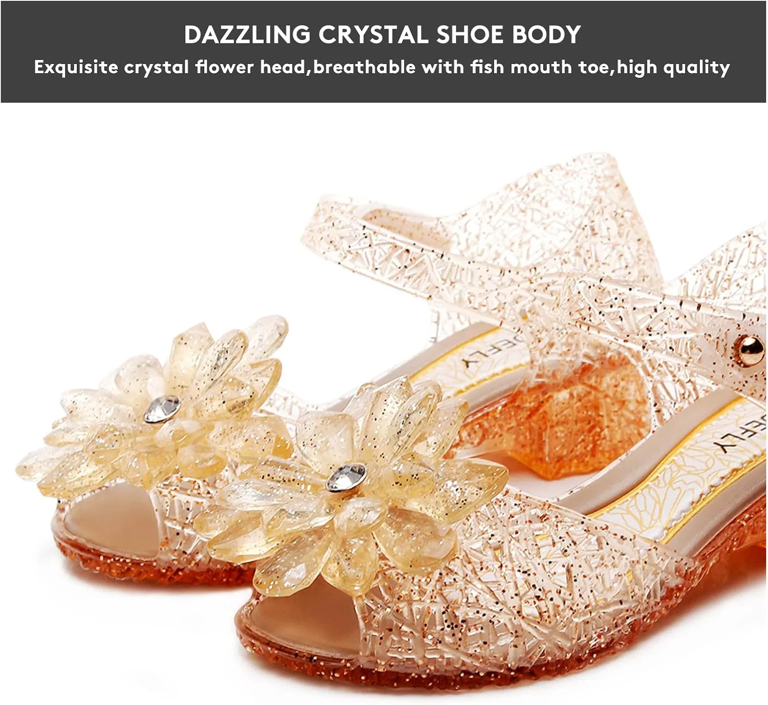 Детские туфли-балетки для девочек Flower Pairing с блестками TANDEFLY, Crystal Gold — фото 2