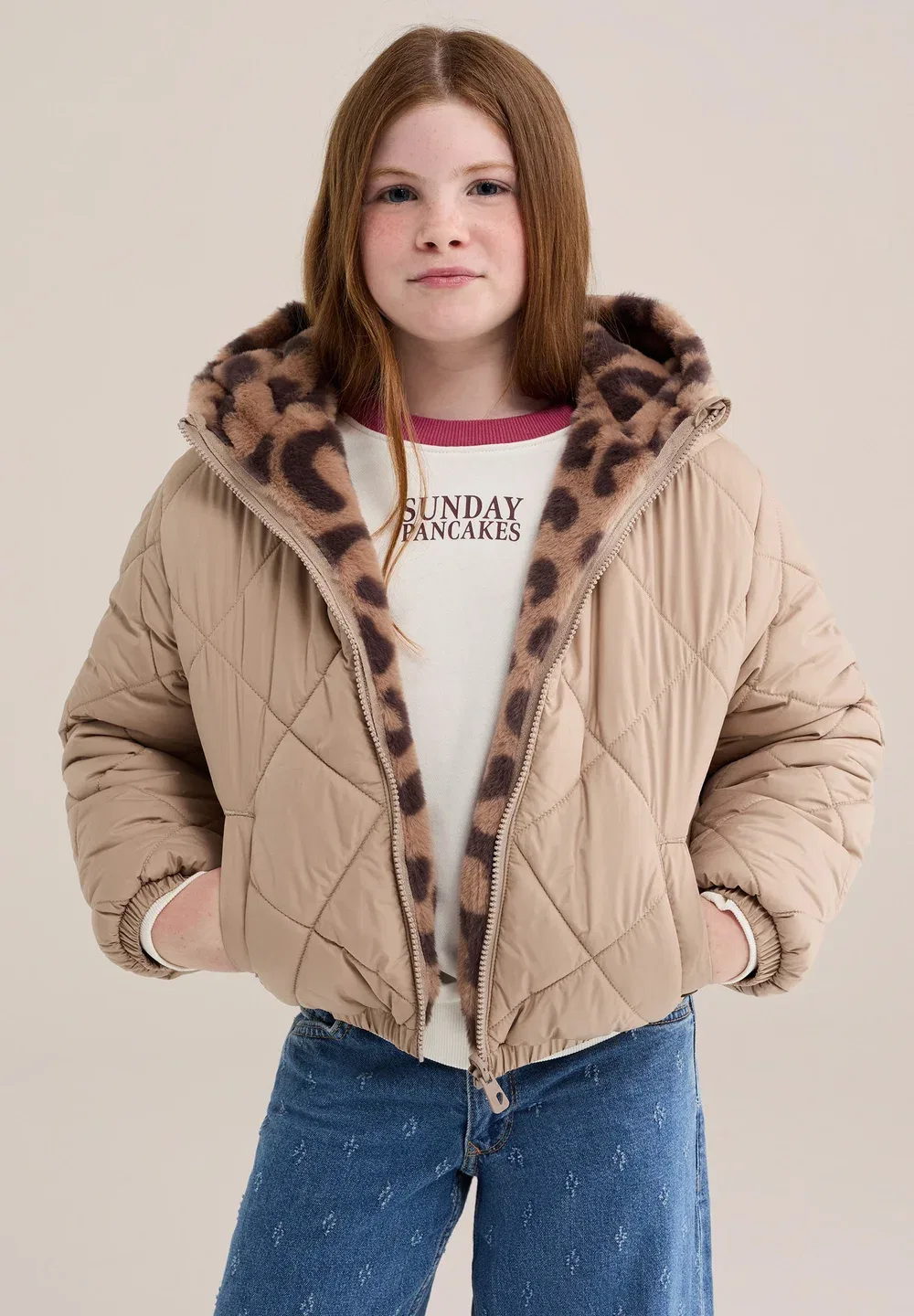 Двусторонняя зимняя куртка We Fashion, Beige — фото 3