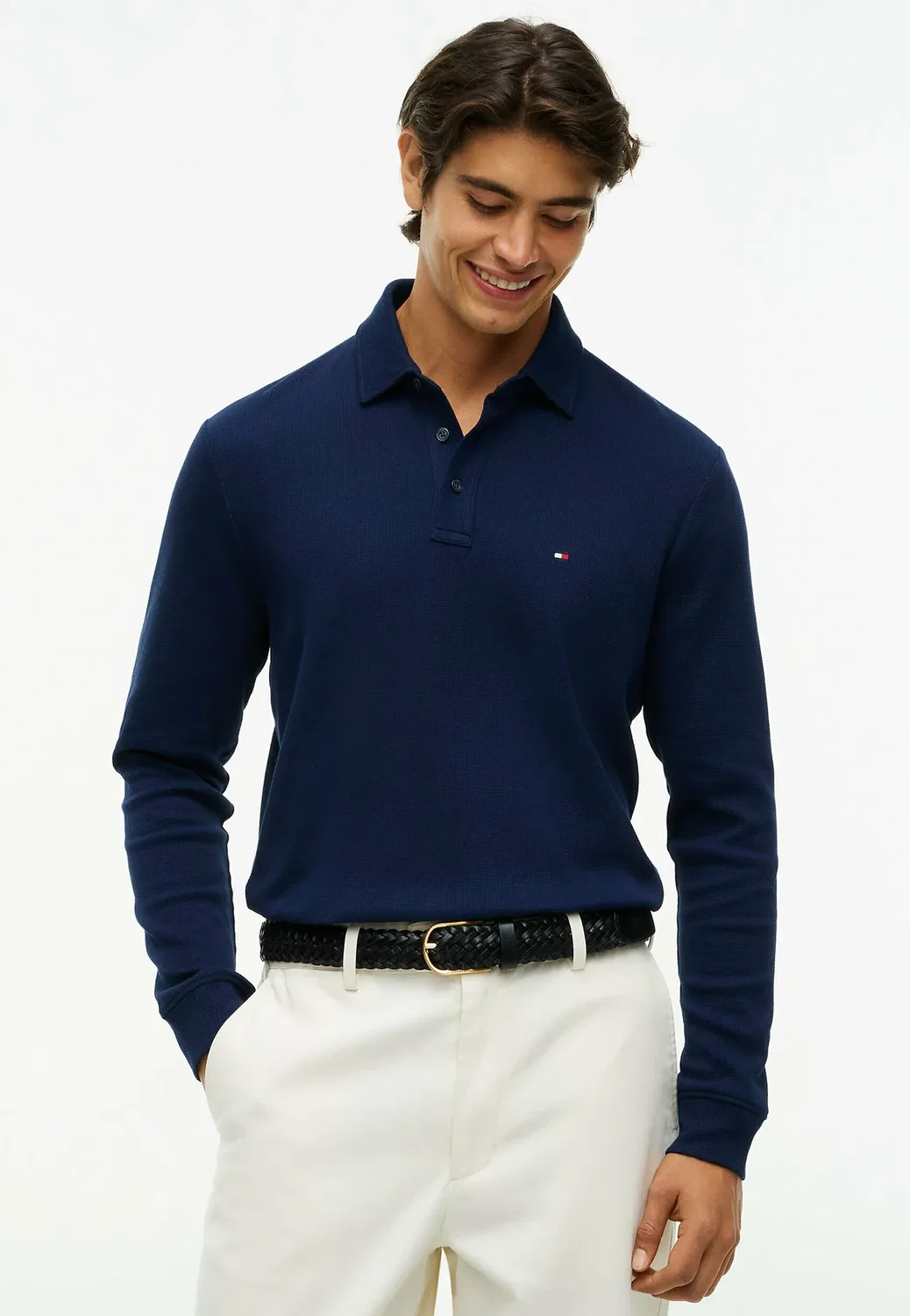 Рубашка-Поло с вафельным рисунком, с длинными рукавами Tommy Hilfiger, Carbon Navy