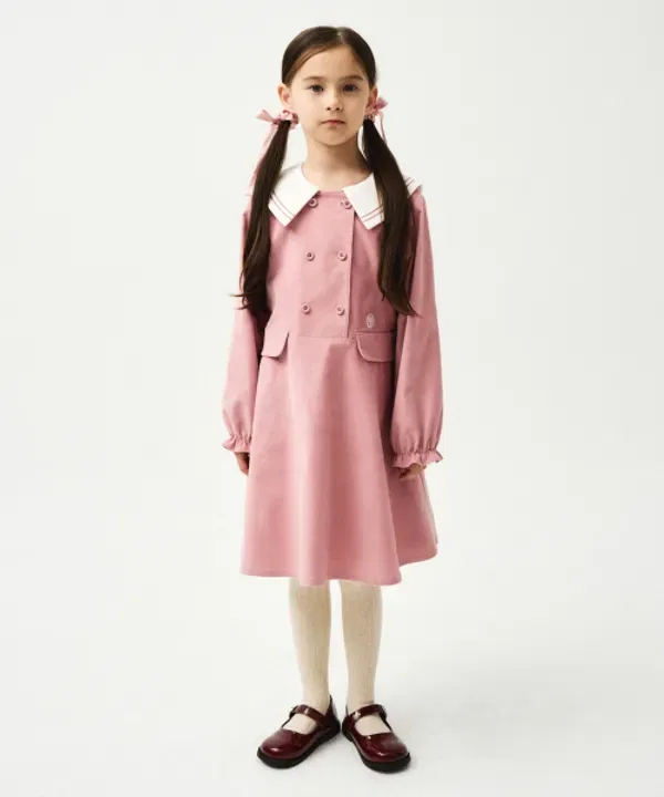 Детский комбинезон из велюра с воротником-стойкой, Enfant w velvet sailor one piece, Marithé Kids, розовый — фото 2