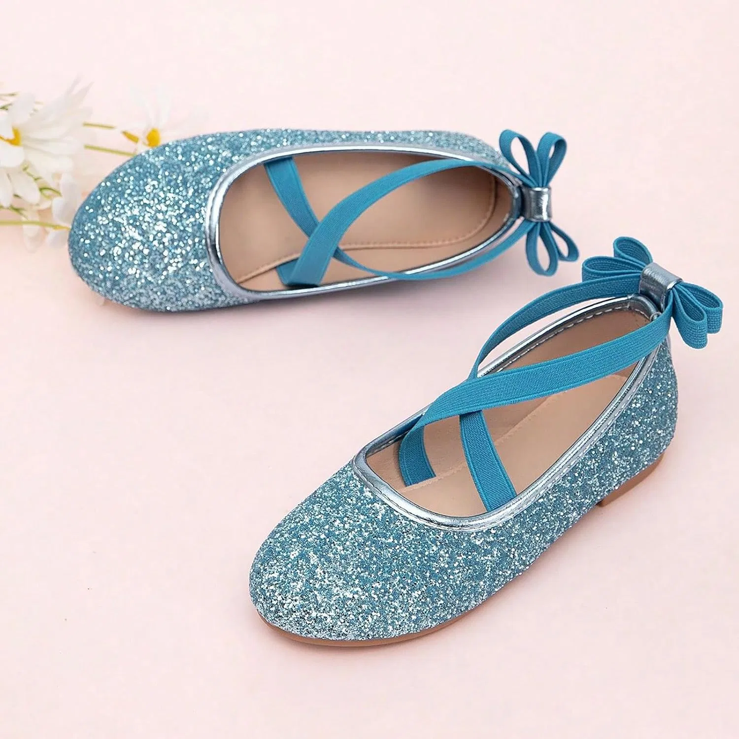 Детские балетки для девочек с блестками Mary Jane, Sky Blue — фото 3