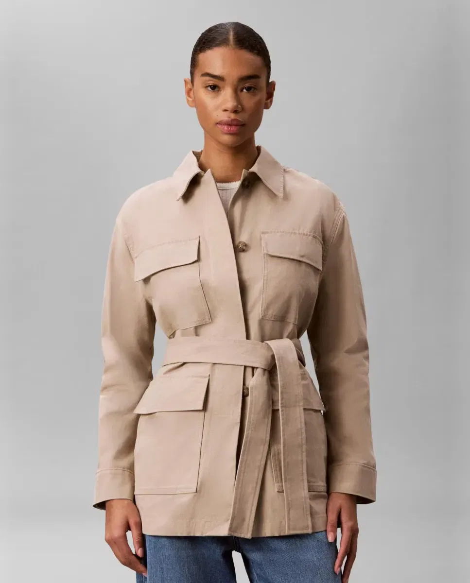 Женская куртка хлопковая с поясом Calvin Klein, Beige
