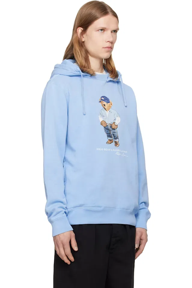 Толстовка с капюшоном из флиса с изображением медведя в синем цвете поло Polo Ralph Lauren — фото 2