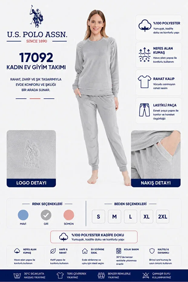 Женский комплект пижамы из хлопка U.S. Polo Assn., Gray Melange