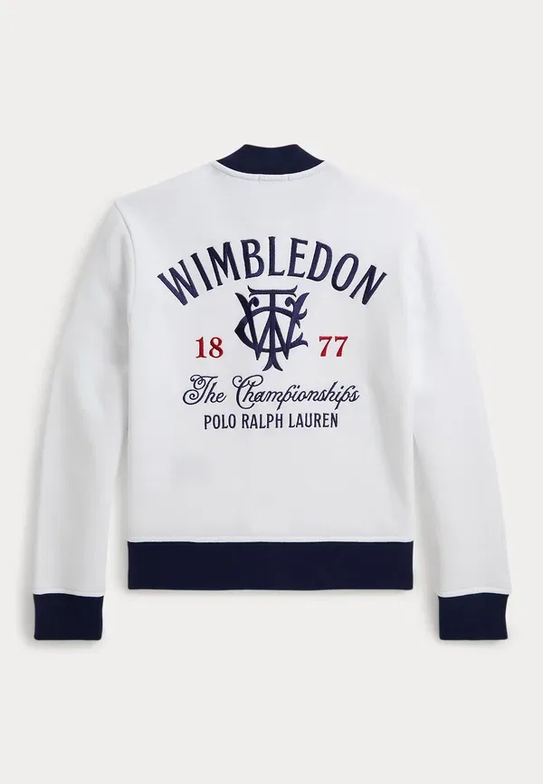 Куртка спортивная Wimbledon fleece baseball jacket, Polo Ralph Lauren, белый, темно-синий — фото 2