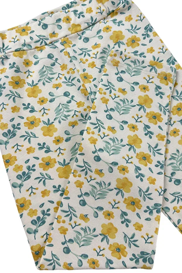 Детские леггинсы для девочек с принтом Yellow Daisy Floral Seasonal Lycra Cotton Dolce Destino, Yellow Chamomile — фото 2