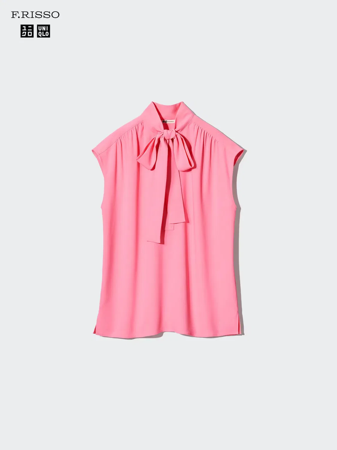 Блузка Uniqlo, без рукавов с бантом, светло-голубой — фото 4