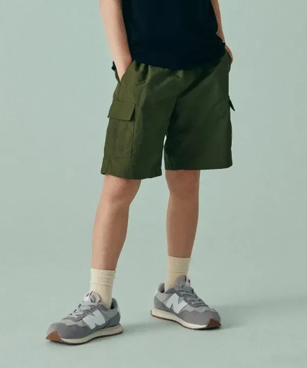 Шорты карго на поясе с ремнем, нейлоновые, Musinsa Standard Kids, оливковый