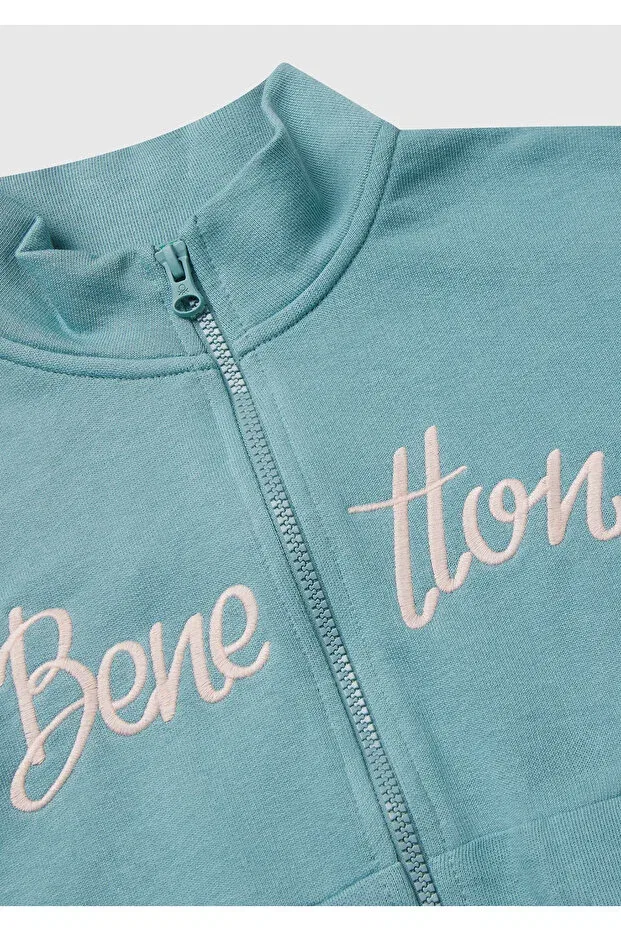 Детские свитшот для девочек с логотипом United Colors Of Benetton, Gray-Green — фото 3