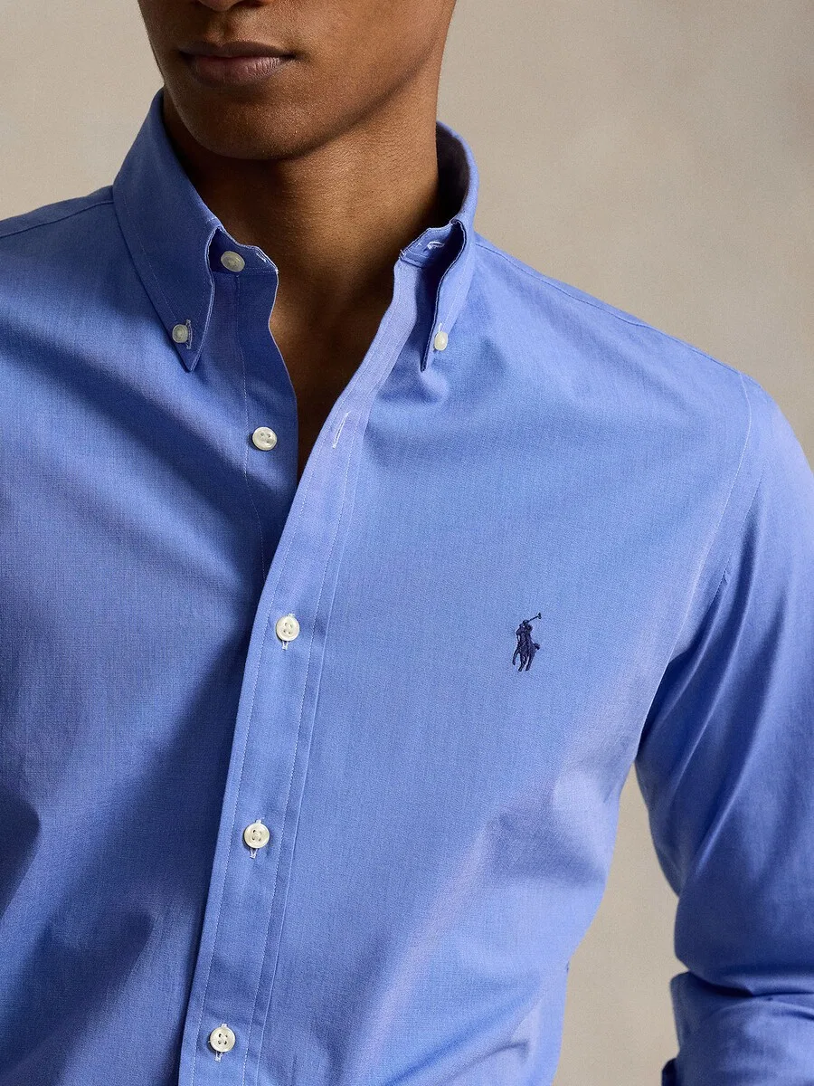 Рубашка Polo Ralph Lauren прямого кроя на пуговицах, светло-голубой, темно-голубой — фото 3