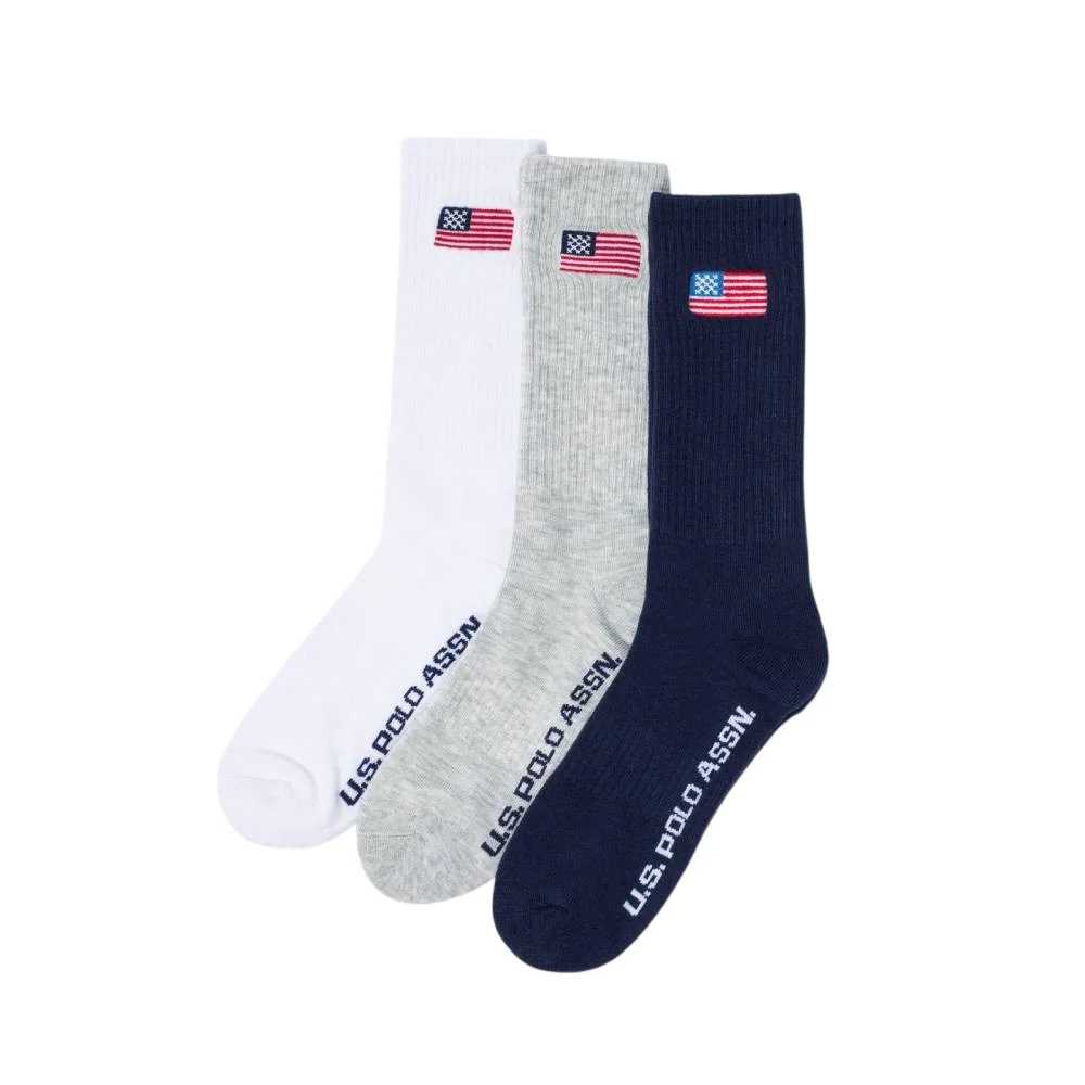 Комплект мужских носков  U.S. Polo Assn. Flag Crew, 3 пары, белый/серый/темно-синий