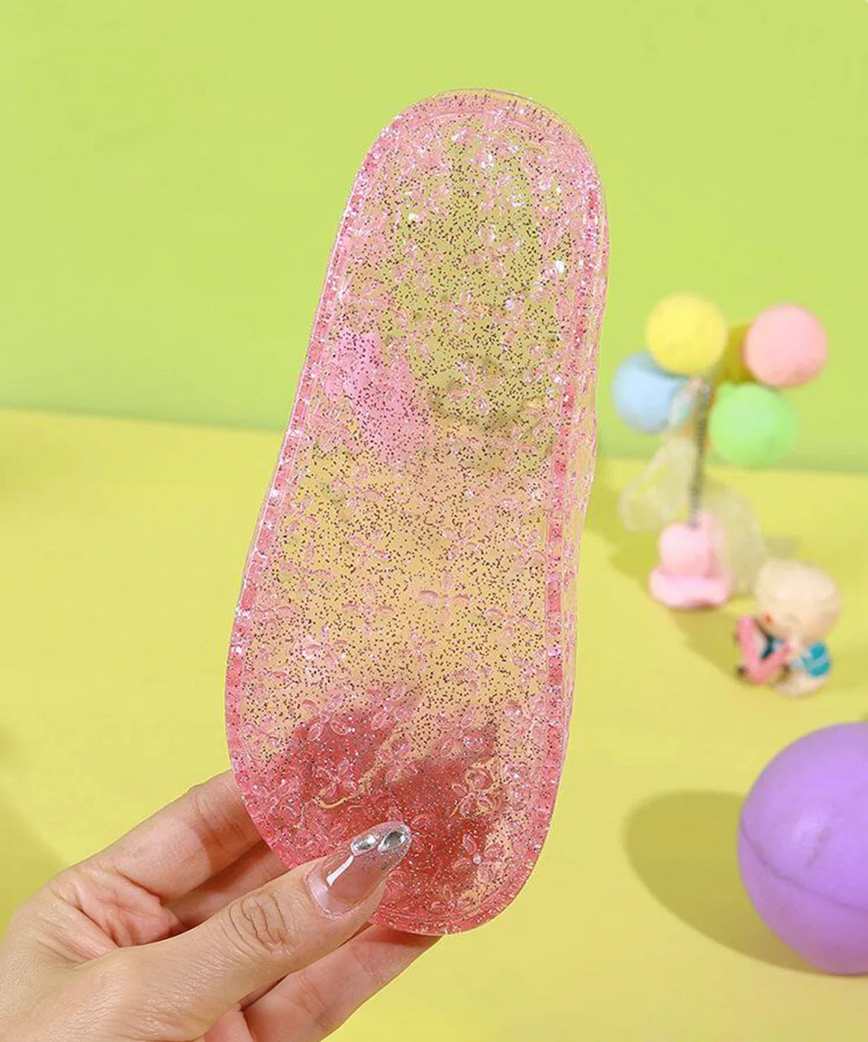 Детские сандалии с блестками, прозрачные, с ремешком, модель Glitter Clear Sandal, aimoha, Pink — фото 4