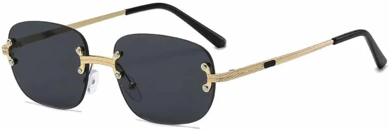 

Модные панк-солнцезащитные очки без оправы с овальными металлическими дужками для женщин и мужчин, роскошные дорожные солнцезащитные очки с защитой от УФ-излучения UV400 TKKTLLT, Gold Gray