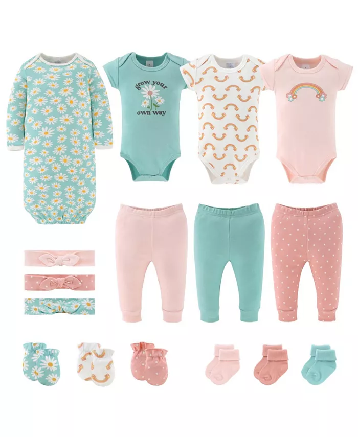 

Детский набор для новорожденных Baby Girls Carefree Floral, 16 предметов, розовый/аква The Peanutshell, мультиколор