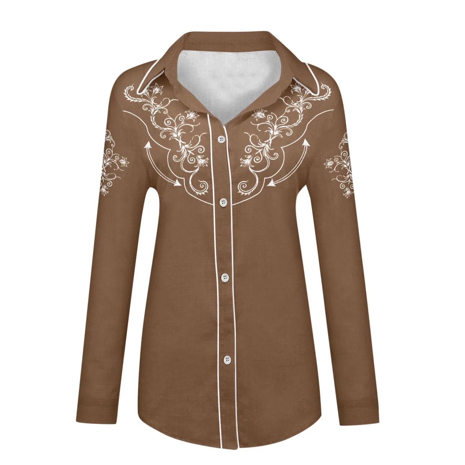 Женская блузка с принтом Cowboy Print Slim Fit, Mocha — фото 3