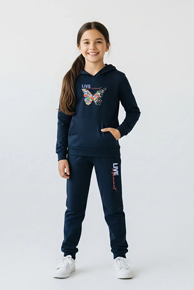 Детский спортивный комплект для девочек с принтом Live printed Fyk Kids, Navy Blue