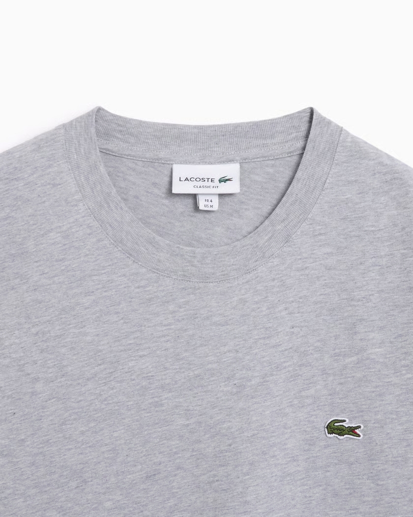 Футболка Lacoste Logo-Patch Cotton, мужская, серебристо-серая — фото 3