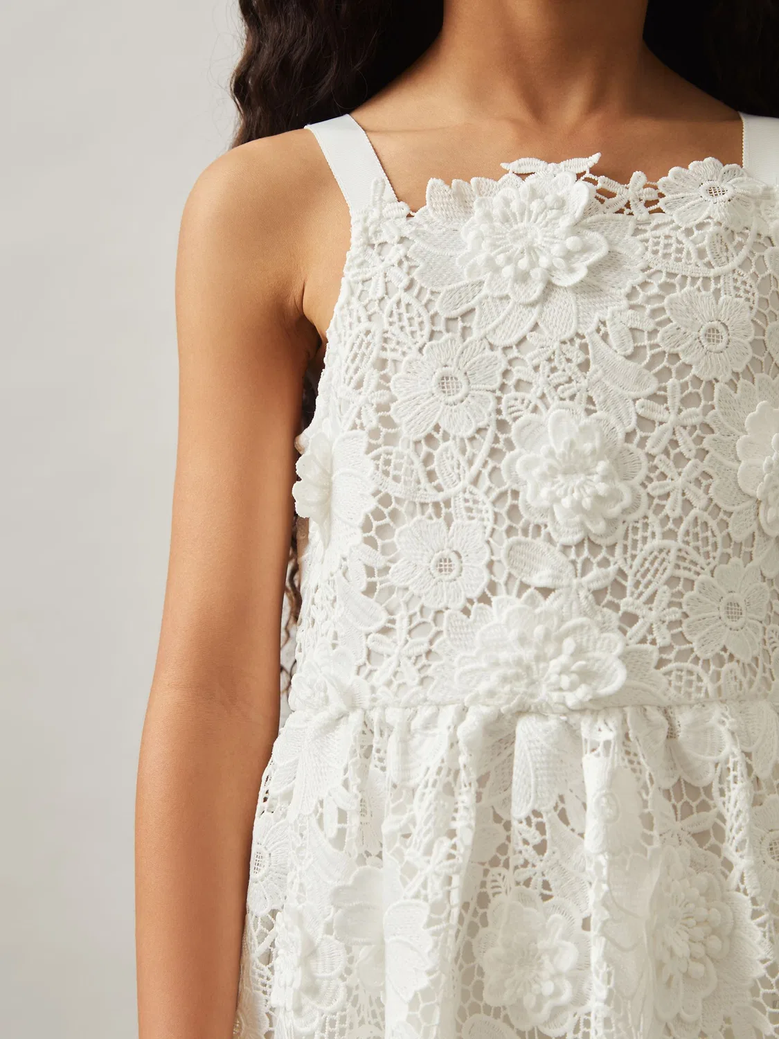 Платье миди Guipure-Lace Reiss, Ivory — фото 3