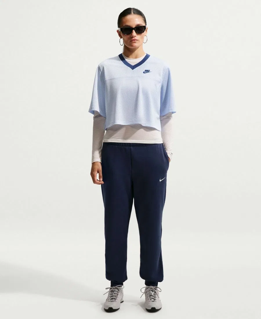 Джоггеры женские из флиса средней плотности с завышенной талией Studio Fleece Nike, Midnight Navy Sail — фото 2