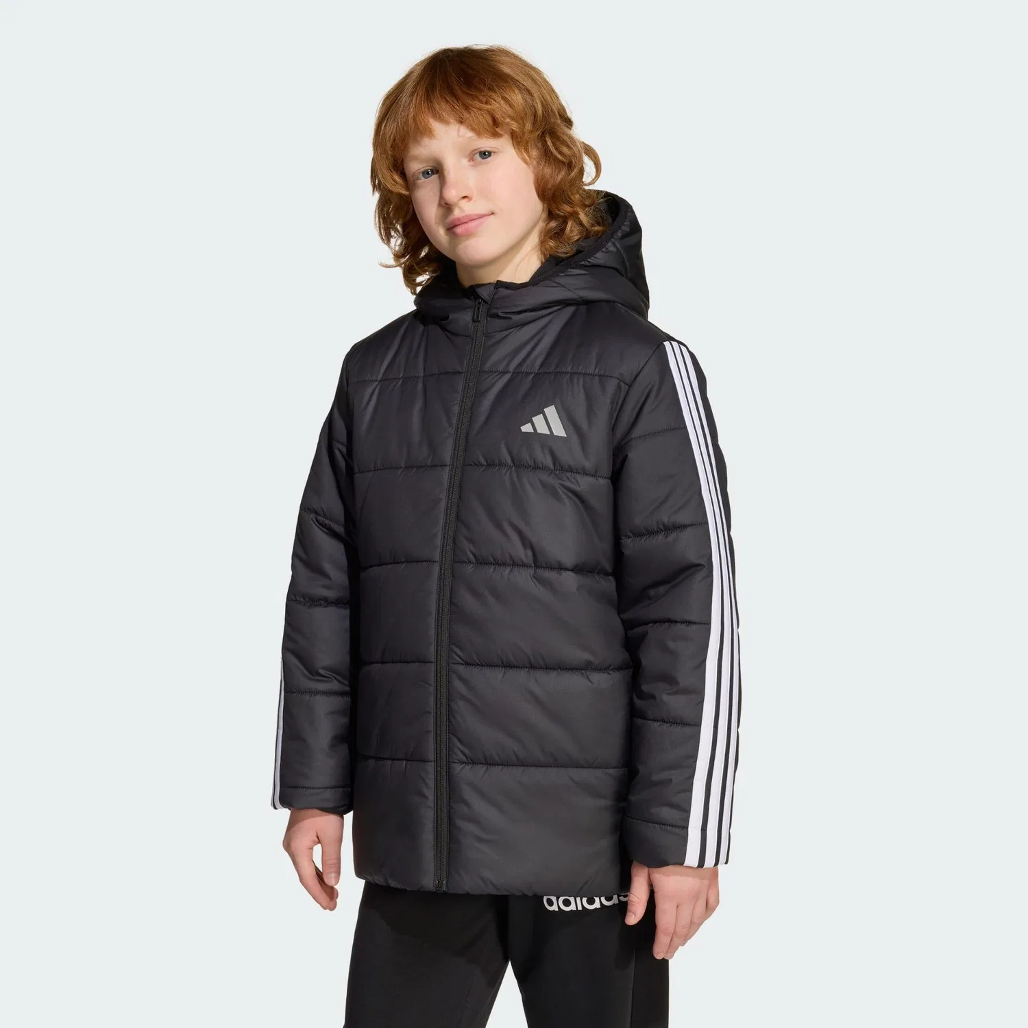 Детская утепленная куртка с 3-полосным дизайном Essentials Adidas, Schwarz Weiss — фото 3