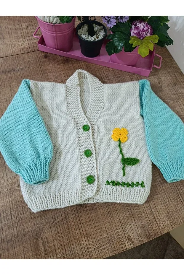 Детский кардиган ручной вязки Hand knitted children's cardigan El Örgüsü Cici Bebe, Baby Food Cream — фото 3