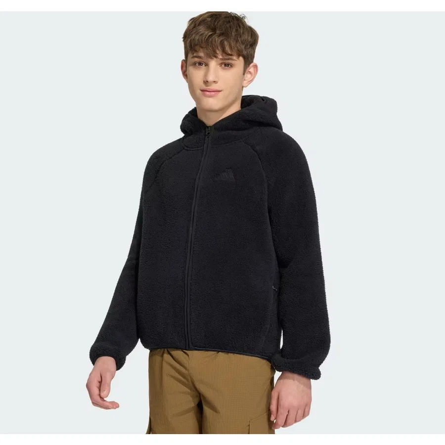 Детская флисовая куртка с капюшоном и полной застежкой-молнией Terrex Kids Xploric, adidas, Черный — фото 3