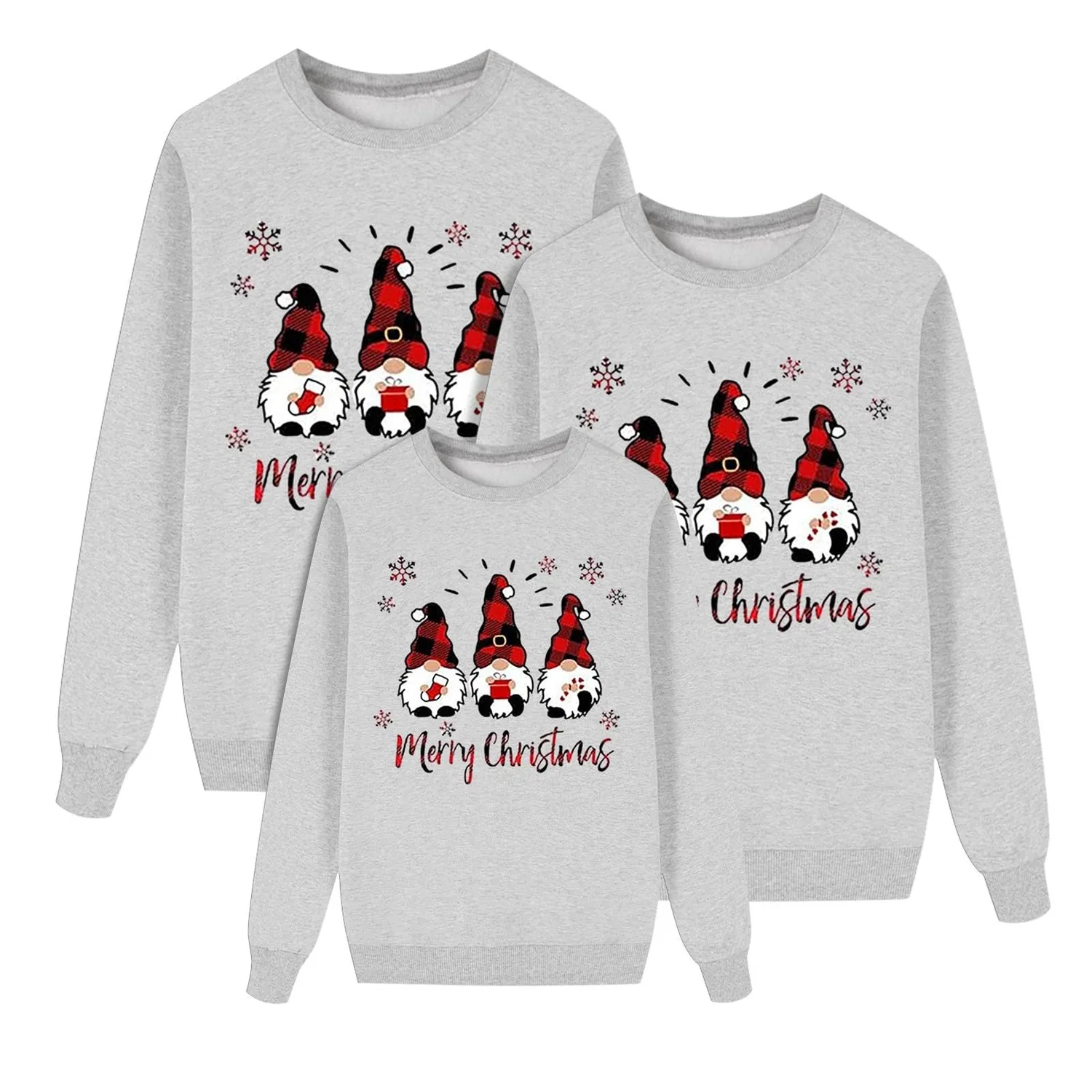 Женский свитшот с принтом Family Christmas Sweatshirts Coordinated 3 Pieces Parents and Child Hooded Sweatshirt with Reindeer Snowman Print Magic AIbero Family Christmas Outfit for Parties and Photos (Children), A01-grey