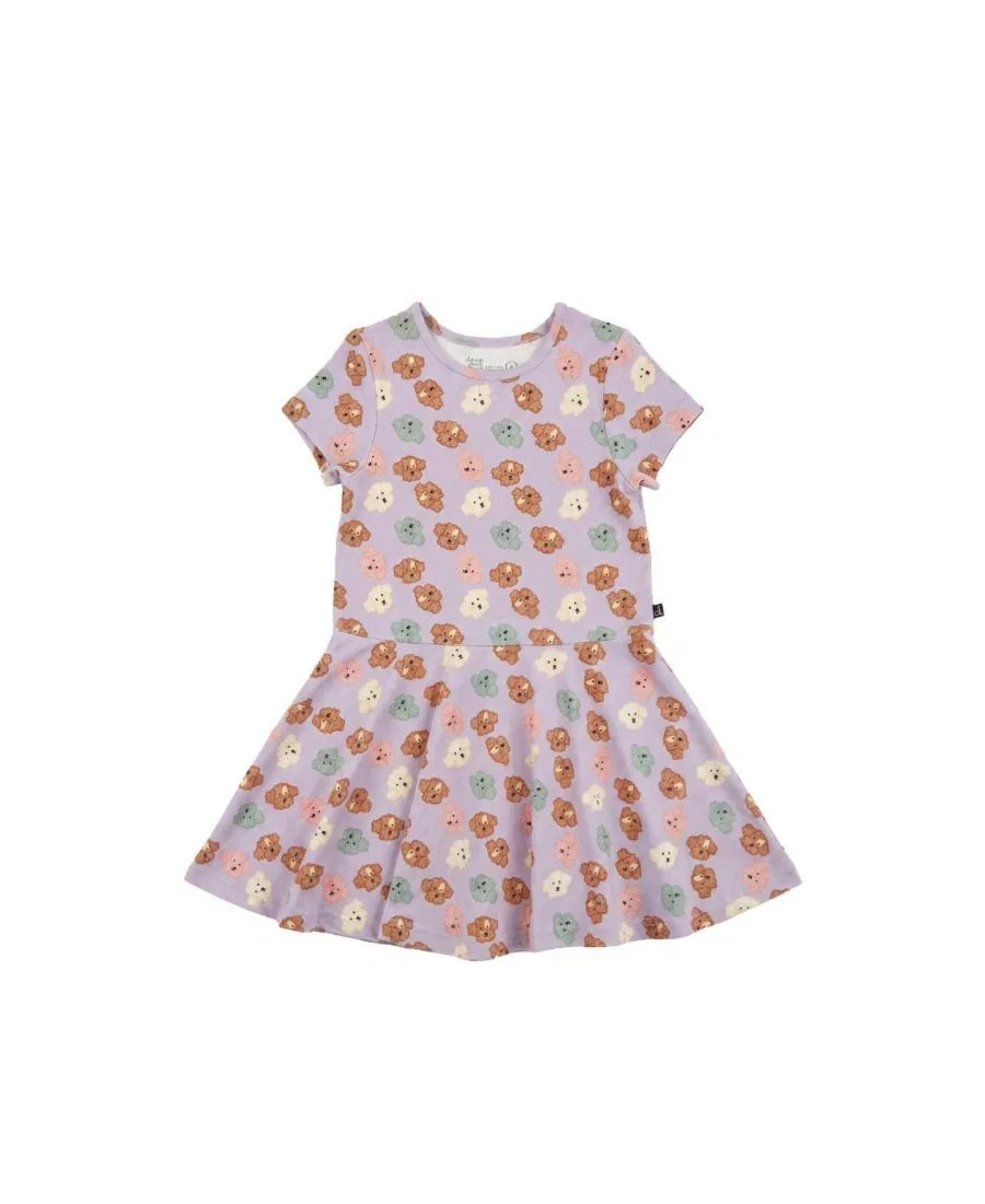 Платье из джерси с коротким рукавом, с принтом пуделя, Poodle Chic Deux par Deux, Purple Poodle Print