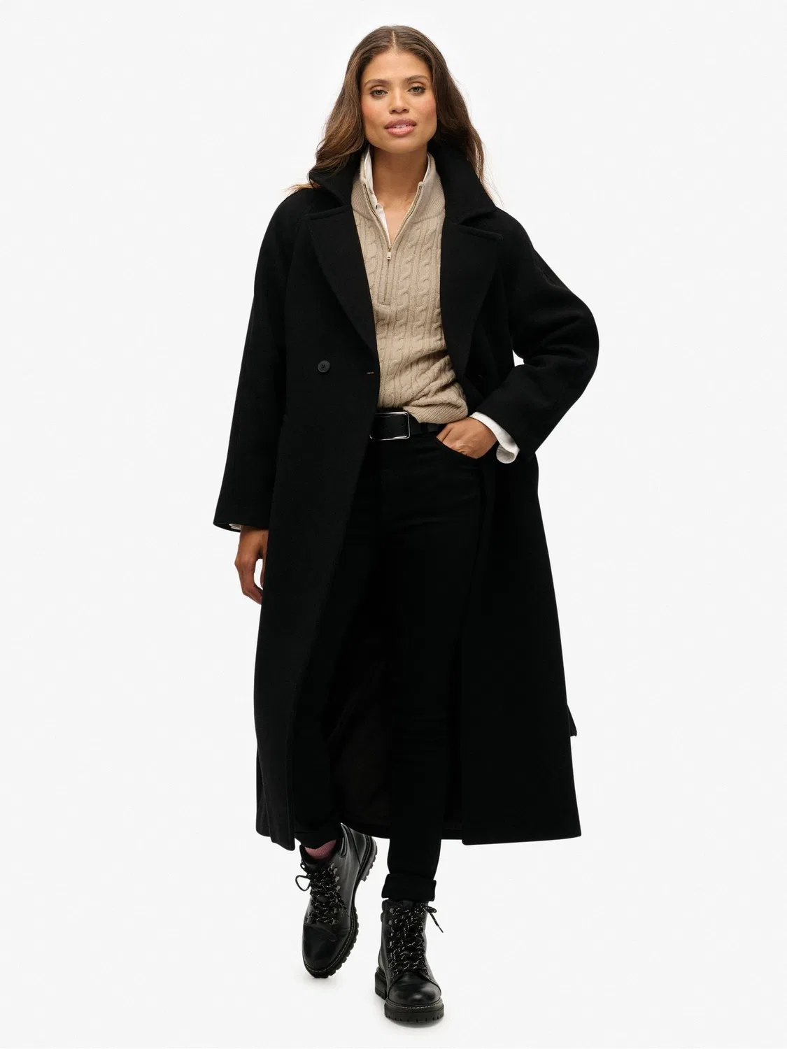Пальто Relaxed Long Wool Blend Superdry, черный — фото 2