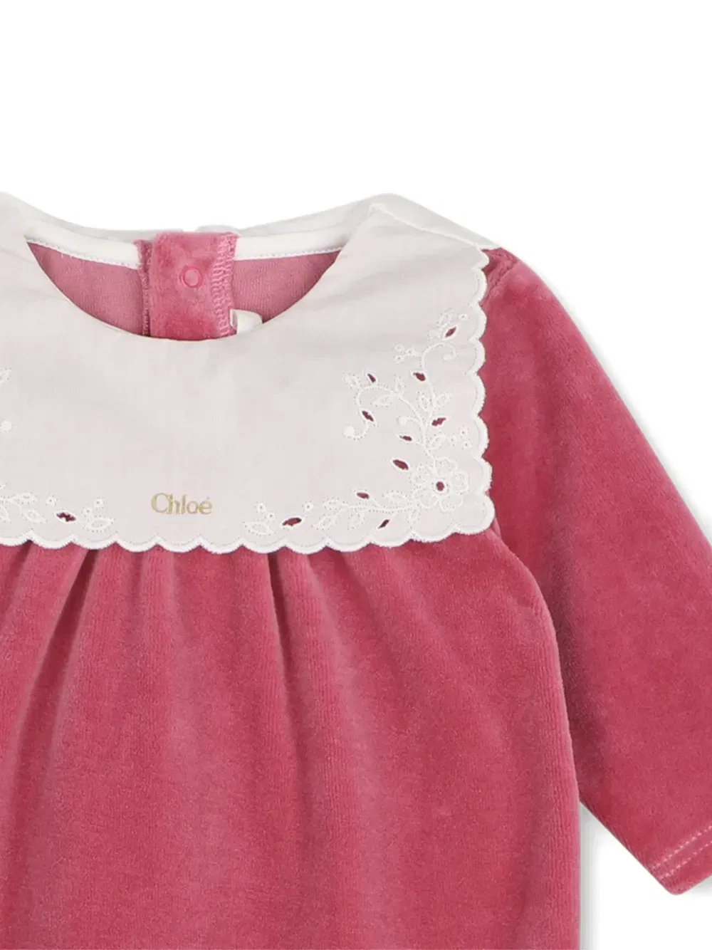 Бархатная пижама с английской вышивкой Chloe Kids, розовый — фото 3