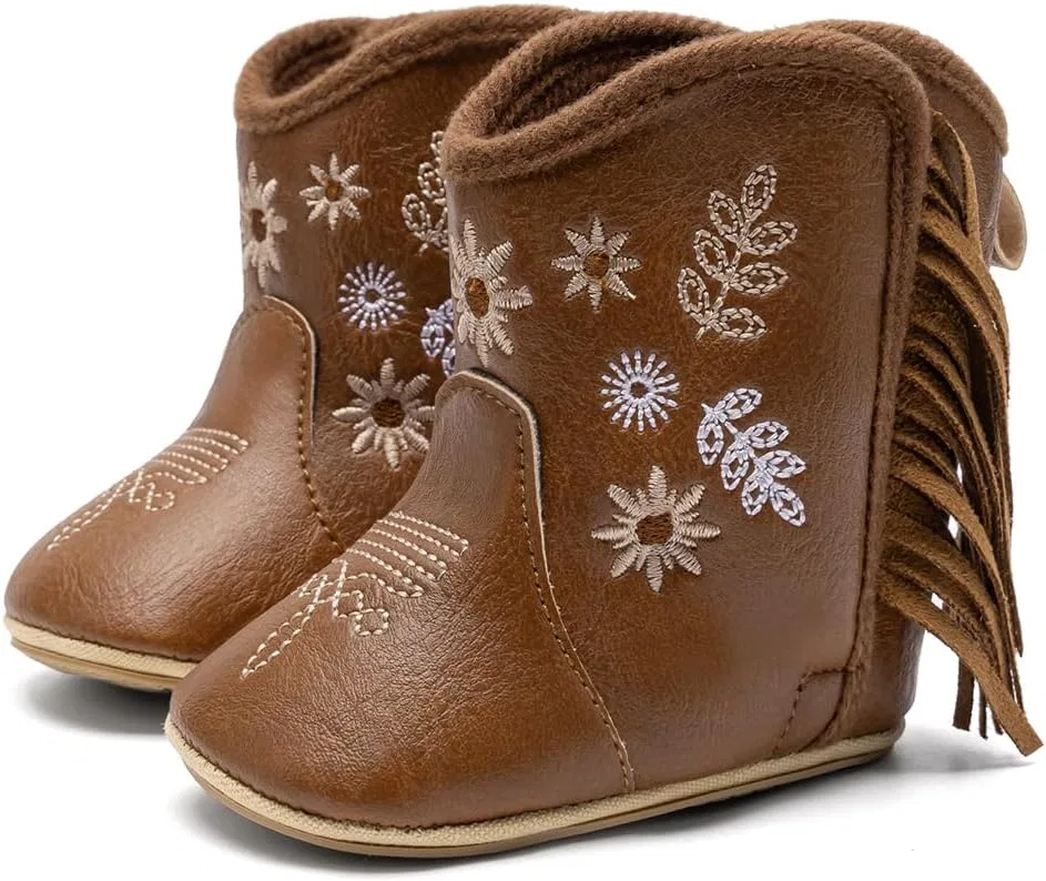 Детские сапоги для девочек с кисточками Meckior, Brown(monochromatic Flowers)