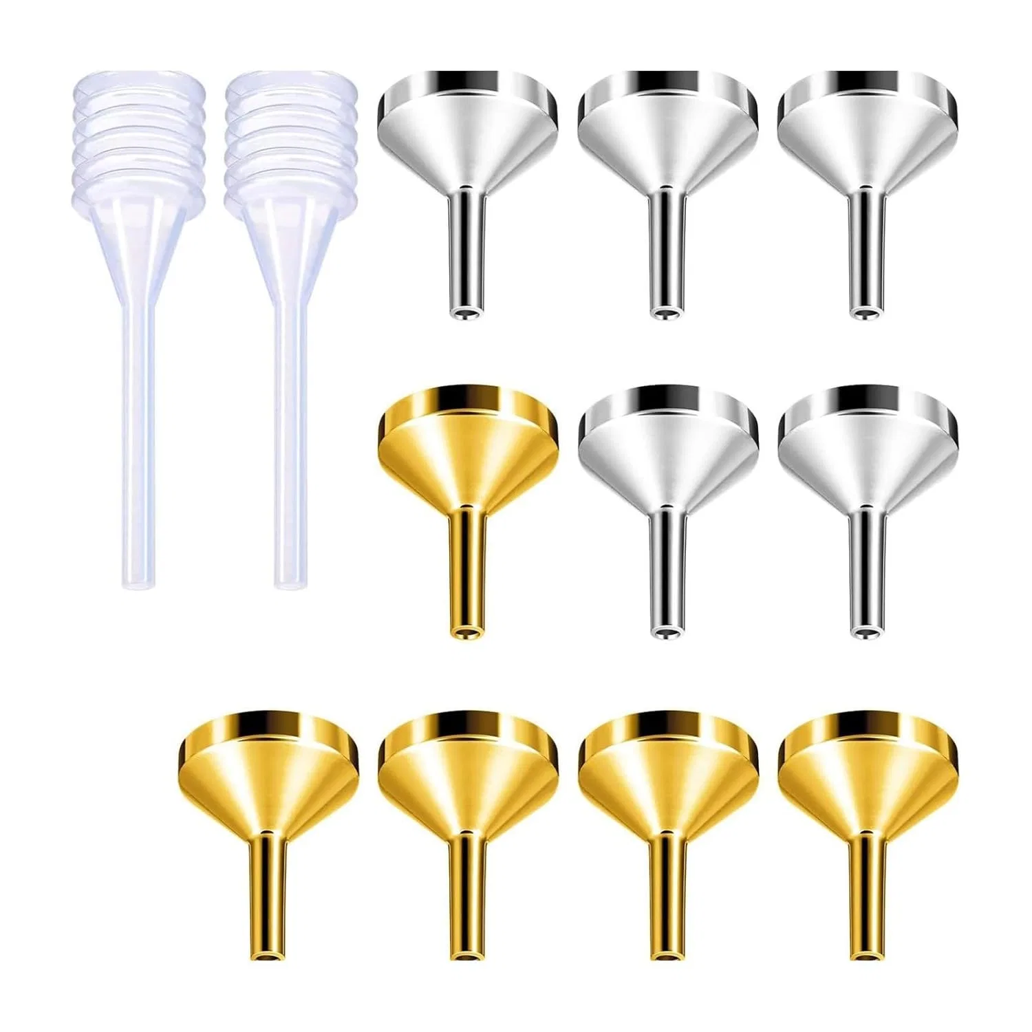 Воронка металлическая для парфюма, FackLOxc, 10 шт. + 2 пипетки, Gold and Silver