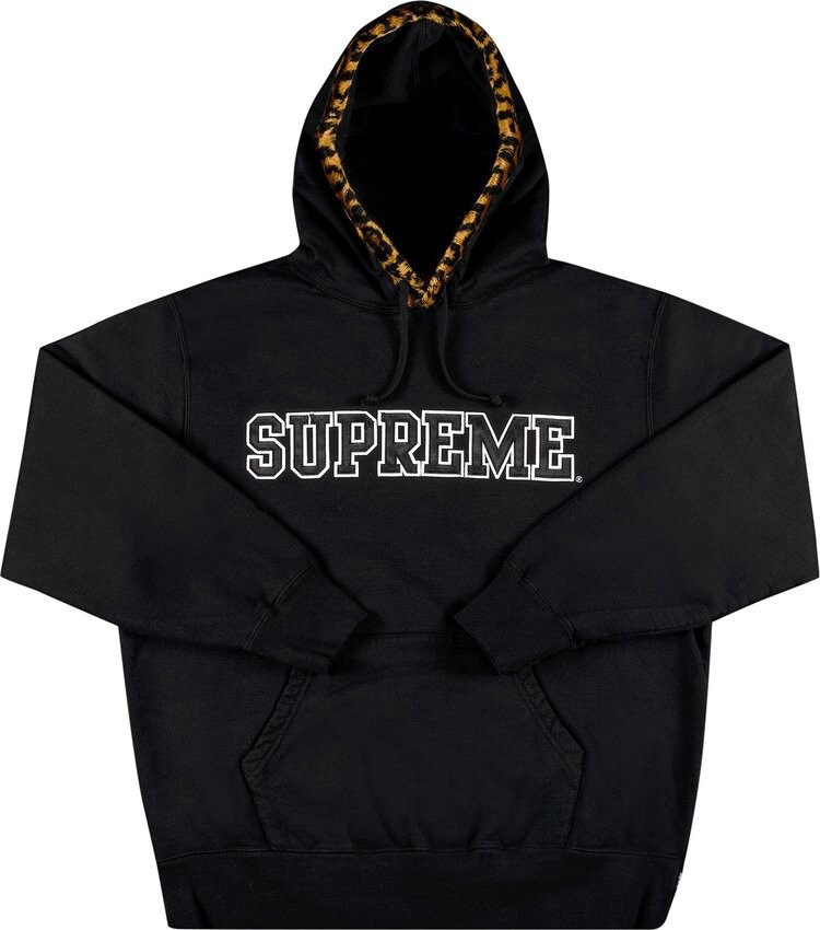 

Толстовка Supreme Leopard Trim Hooded Sweatshirt 'Black', черный