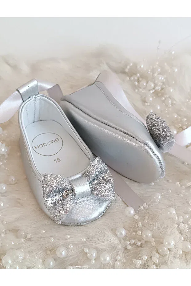 Детские туфельки-лодочки из натуральной кожи с моделью Perla, Hodore, Silver — фото 3