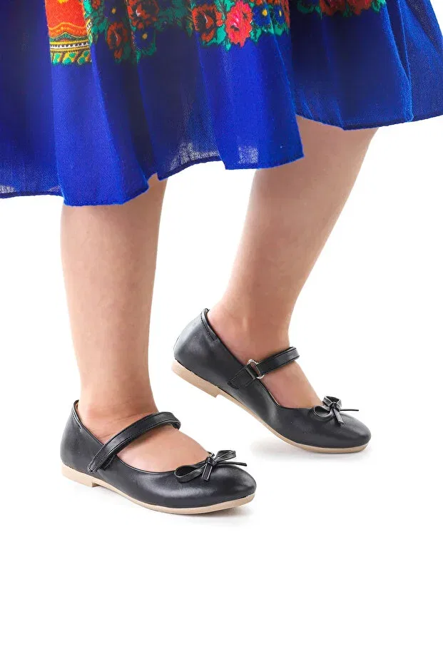 Детские балетки для девочек с бантом Kiko Kids, Black — фото 3